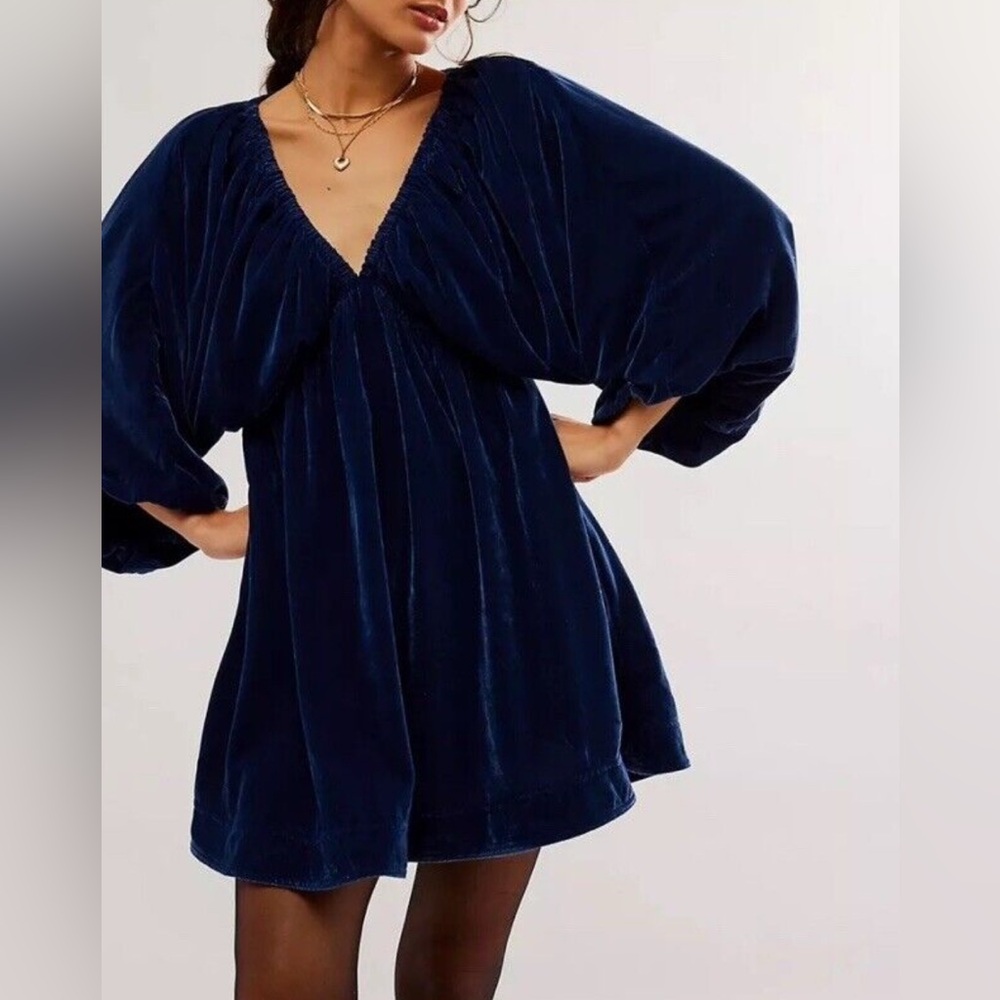Free People Navy Velvet Portia dress